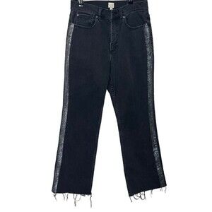 La Vie Rebecca Taylor Glitter Stripe Jeans Flare Fringe Hem Black Womens Size 29